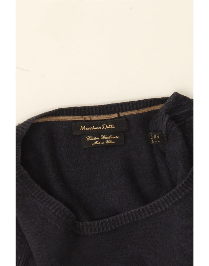 Massimo Dutti Ανδρικό πουλόβερ με λαιμόκοψη, μεγάλο μπλε βαμβακερό
