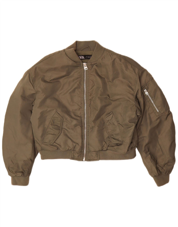 Zara Womens Crop Oversized Flight Aviator Jacket UK 14 Medium Khaki