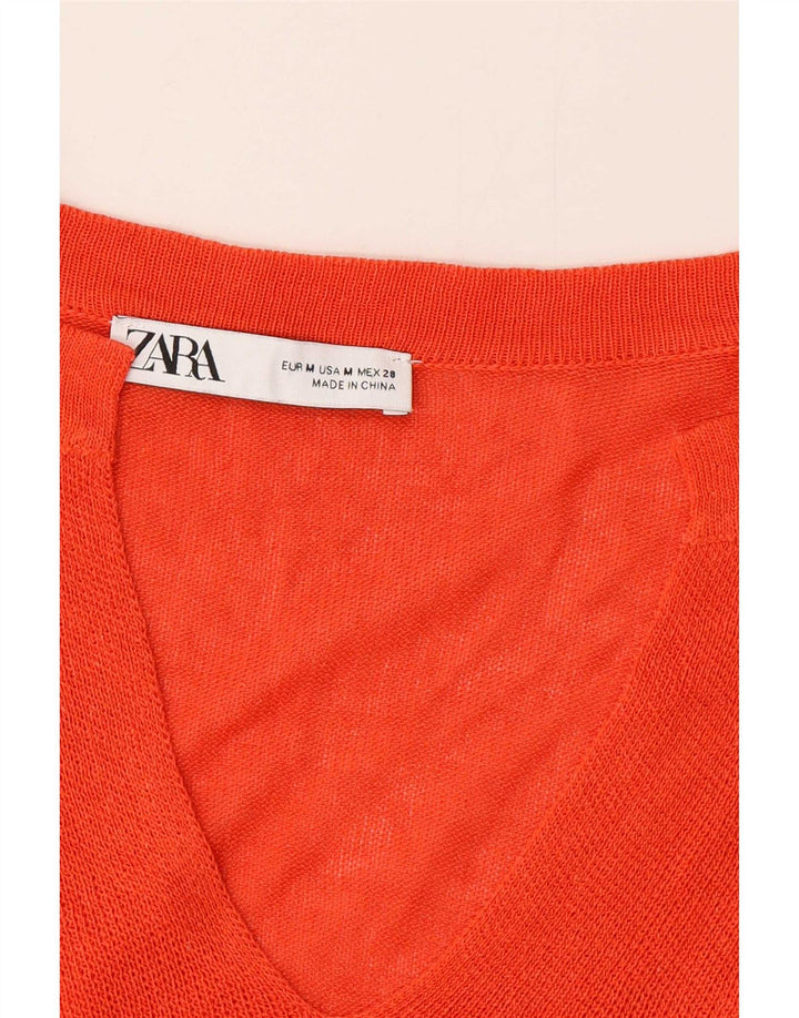 Zara Γυναικείο πουλόβερ με V λαιμόκοψη UK 14 Medium Orange