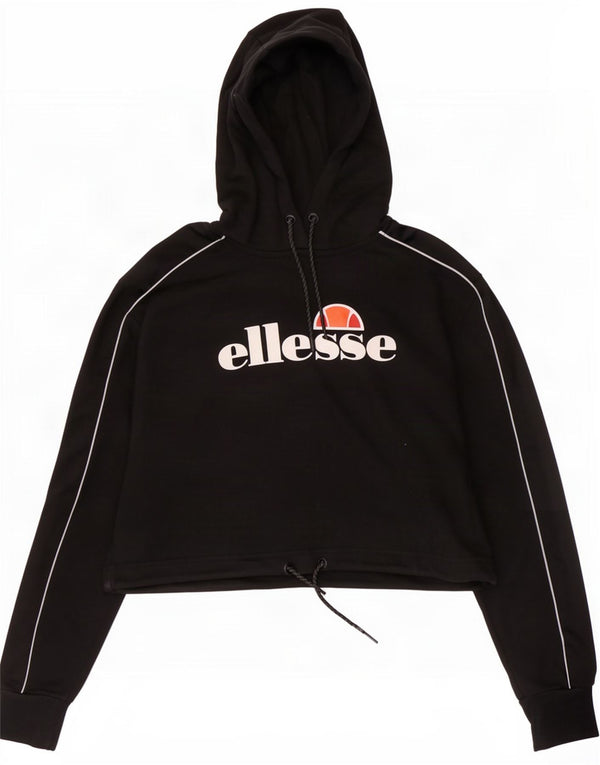 Ellesse Γυναικείο Crop Graphic Hoodie Jumper UK 12 Medium Black Cotton