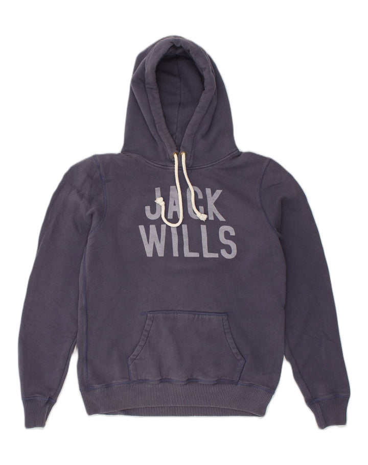 JACK WILLS Womens Graphic Hoodie Jumper UK 14 Medium Navy Blue Cotton | Vintage Jack Wills | Thrift | Second-Hand Jack Wills | Used Clothing | Messina Hembry 
