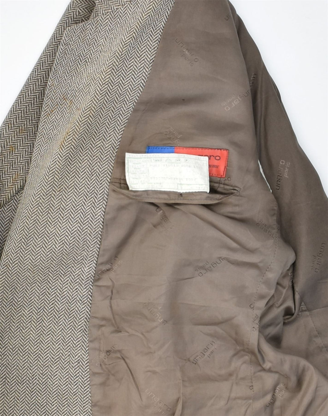 UNGARO Mens 2 Button Blazer Jacket IT 54 2XL Beige Herringbone Virgin Wool | Vintage Ungaro | Thrift | Second-Hand Ungaro | Used Clothing | Messina Hembry 