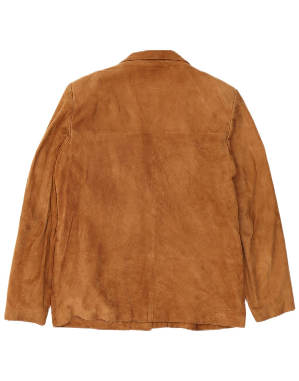 Vintage γυναικείο τζάκετ σουέντ σακάκι με 3 κουμπιά IT 48 XL μπεζ δέρμα