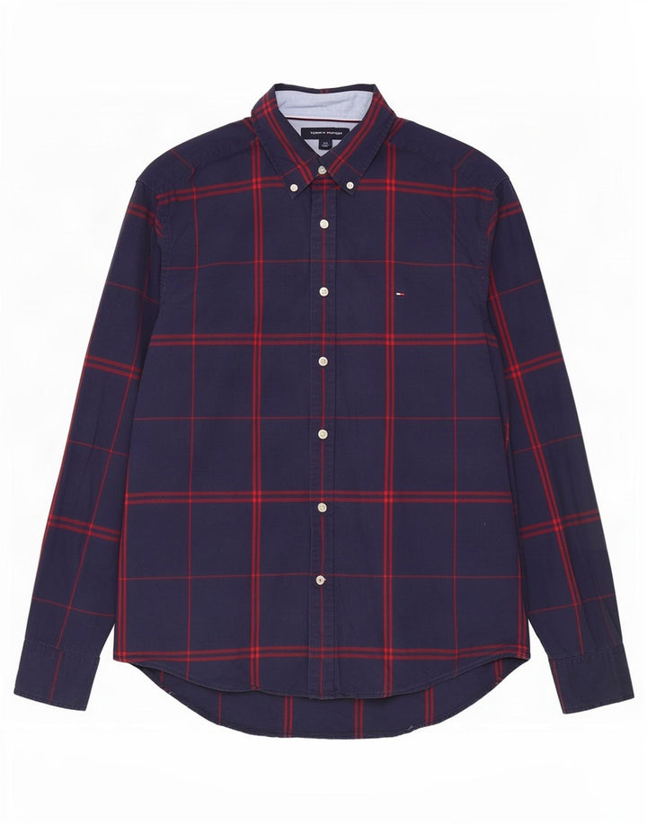 Ανδρικό πουκάμισο Tommy Hilfiger Large Navy Blue Check Cotton