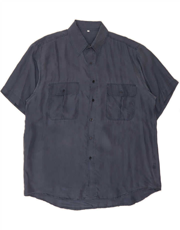 VINTAGE Mens Short Sleeve Shirt Large Navy Blue Vintage Vintage and Second-Hand Vintage from Messina Hembry 