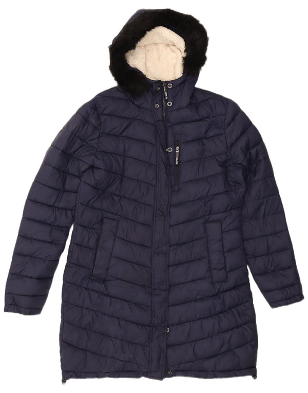 Superdry γυναικείο παλτό με κουκούλα UK 16 Large Navy Blue Nylon