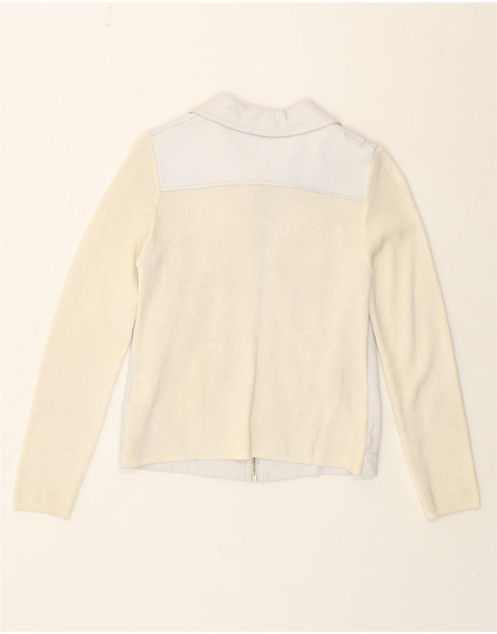 Vintage γυναικείο μπουφάν Biker UK 8 Small Off White Colourblock Ακρυλικό