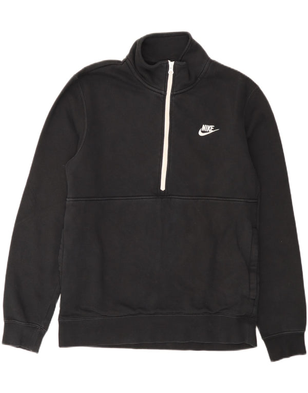 Nike Mens Zip Neck Sweatshirt Jumper Medium Black Cotton