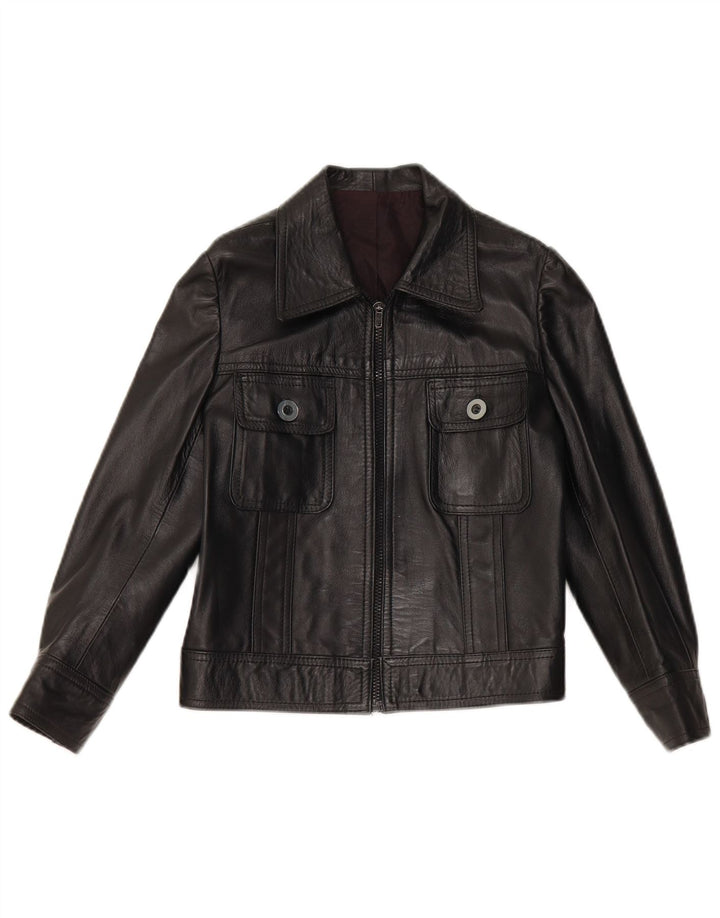Vintage Γυναικείο Crop Δερμάτινο Μπουφάν UK 10 Small Black Leather