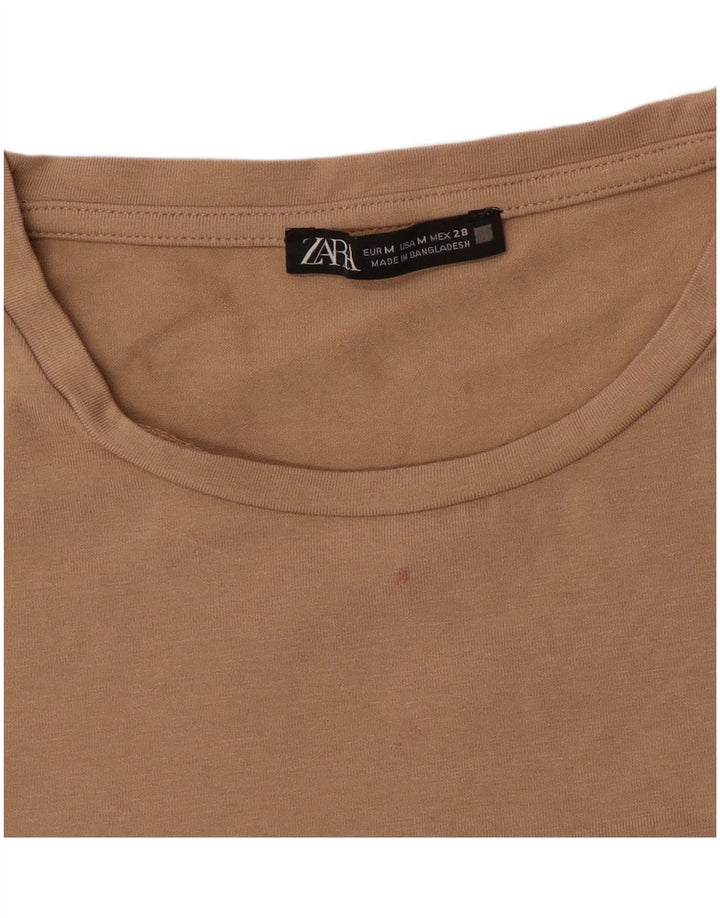 ZARA Womens Crop T-Shirt Top UK 12 Medium Brown