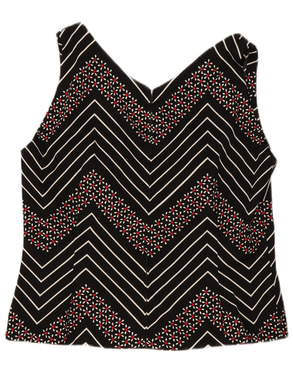 Vintage Γυναικεία Crop Αμάνικη Μπλούζα Τοπ UK 12 Medium Black Chevron