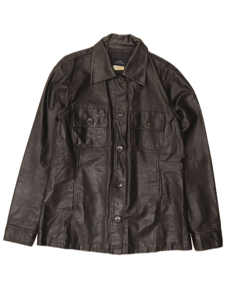 Zara Γυναικείο Βοηθητικό Μπουφάν από Faux Leather EU 38 Small Black Cotton