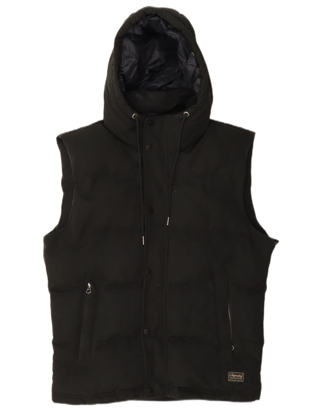 Superdry Ανδρική κουκούλα με επένδυση Gilet UK 40 Μεγάλος Μαύρος Πολυεστέρας