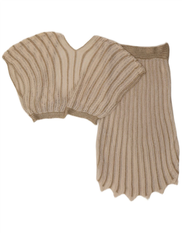 Vintage γυναικεία φούστα 2 τεμαχίων UK 8 Small W26 μπεζ ριγέ ακρυλικό