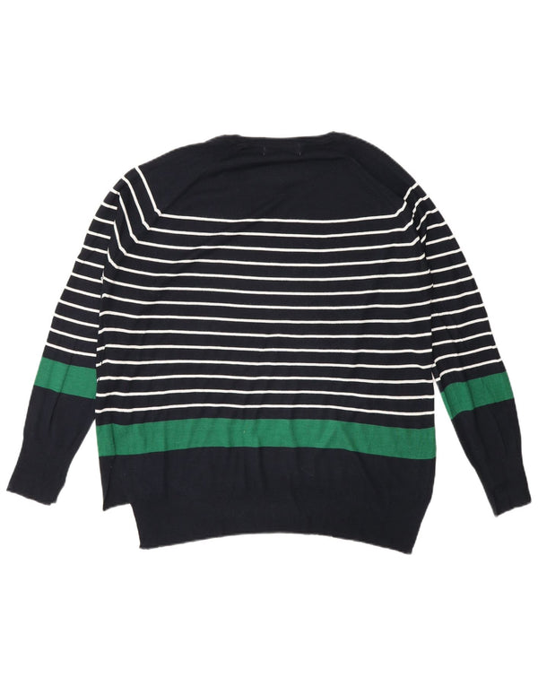 Zara Womens Crew Neck Jumper Sweater UK 14 Medium Navy Blue Striped
