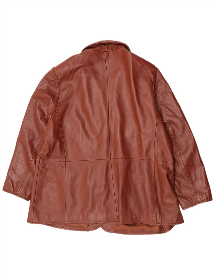 Κλασικό Γυναικείο Δερμάτινο Σακάκι Μπλέιζερ με 3 Κουμπιά UK 26 5XL Καφέ Δερμάτινο