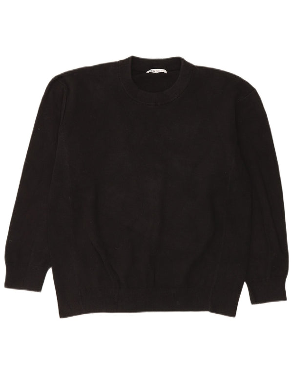 Zara Ανδρικό πουλόβερ με λαιμόκοψη, μεσαίο μαύρο βαμβακερό