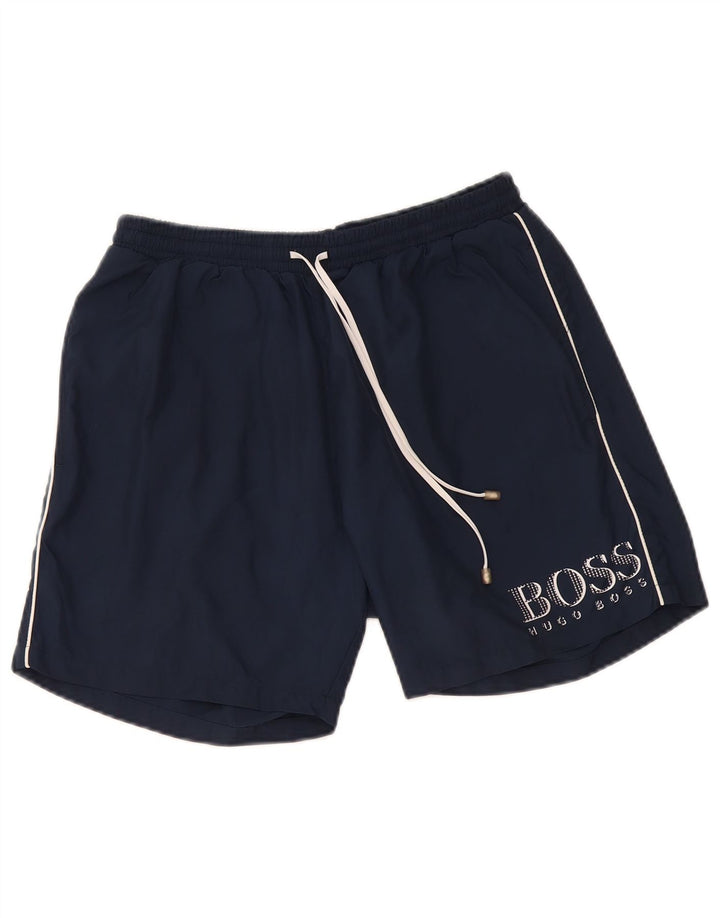 Ανδρικό γραφικό αθλητικό σορτς Hugo Boss με μεσαίο μπλε ναυτικό πολυεστέρα