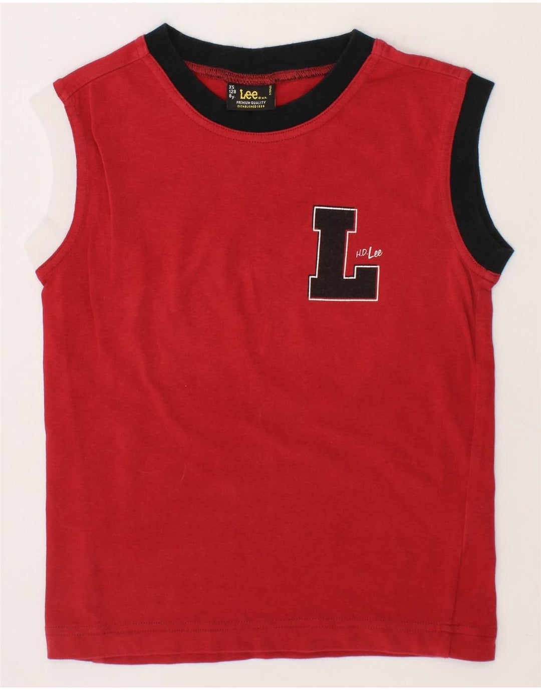 LEE Boys Graphic Vest Top 7-8 Years XS Red Cotton Vintage Lee and Second-Hand Lee from Messina Hembry 