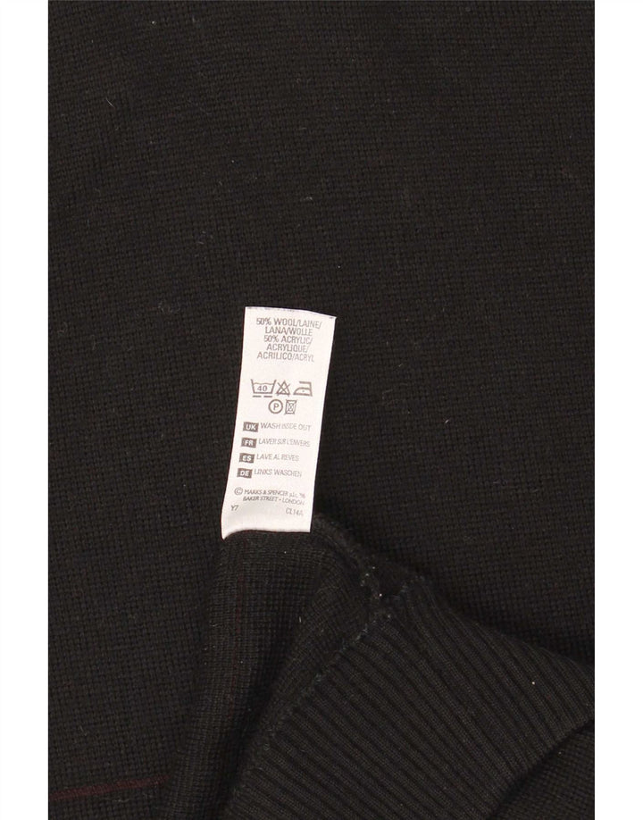 Marks & Spencer Ανδρικό πουλόβερ με λαιμόκοψη με λαιμόκοψη, μεγάλο μαύρο ριγέ μαλλί