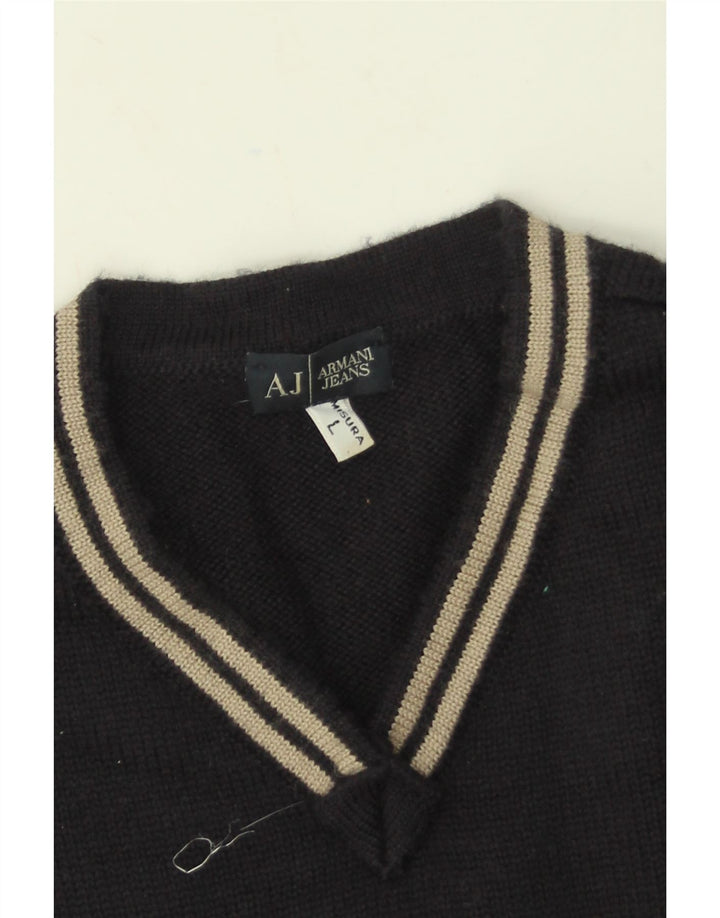 Armani Jeans Ανδρικό πουλόβερ με λαιμόκοψη με λαιμόκοψη μεγάλου χρώματος μπλε μάλλινο