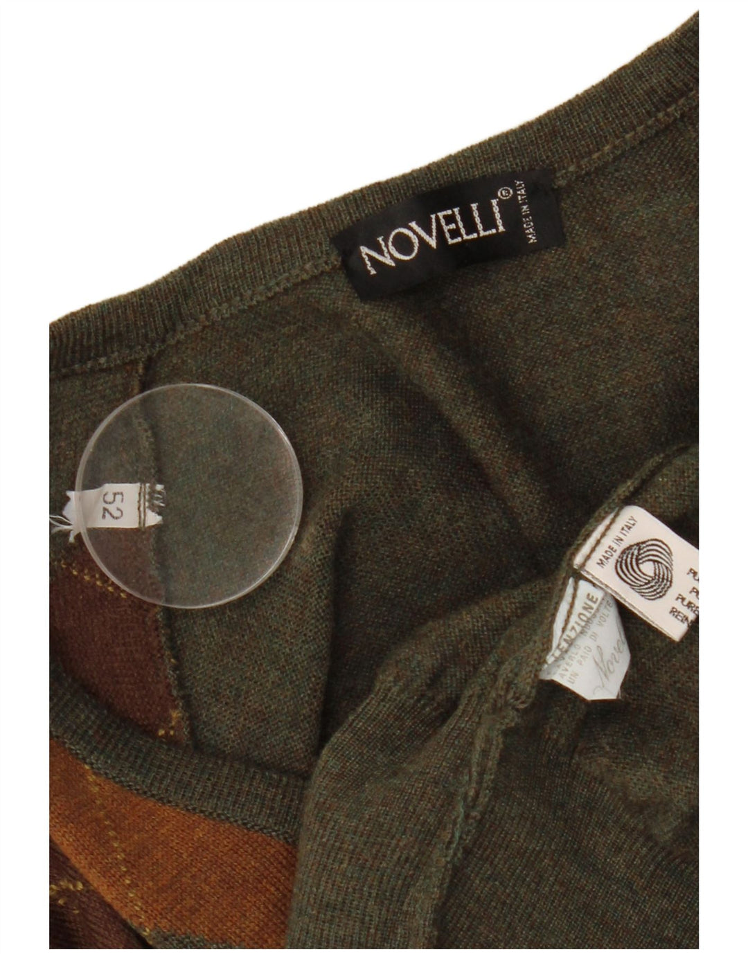 NOVELLI Ανδρικό πουλόβερ με λαιμόκοψη IT 52 Large Khaki Argyle/Diamond Wool