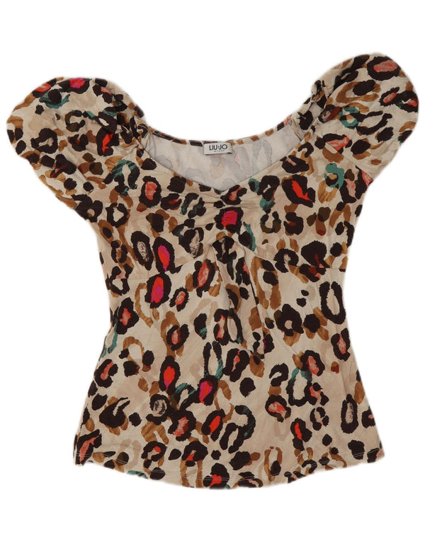 Liu Jo Γυναικεία Μπλούζα Τοπ UK 12 Medium Beige Animal Print