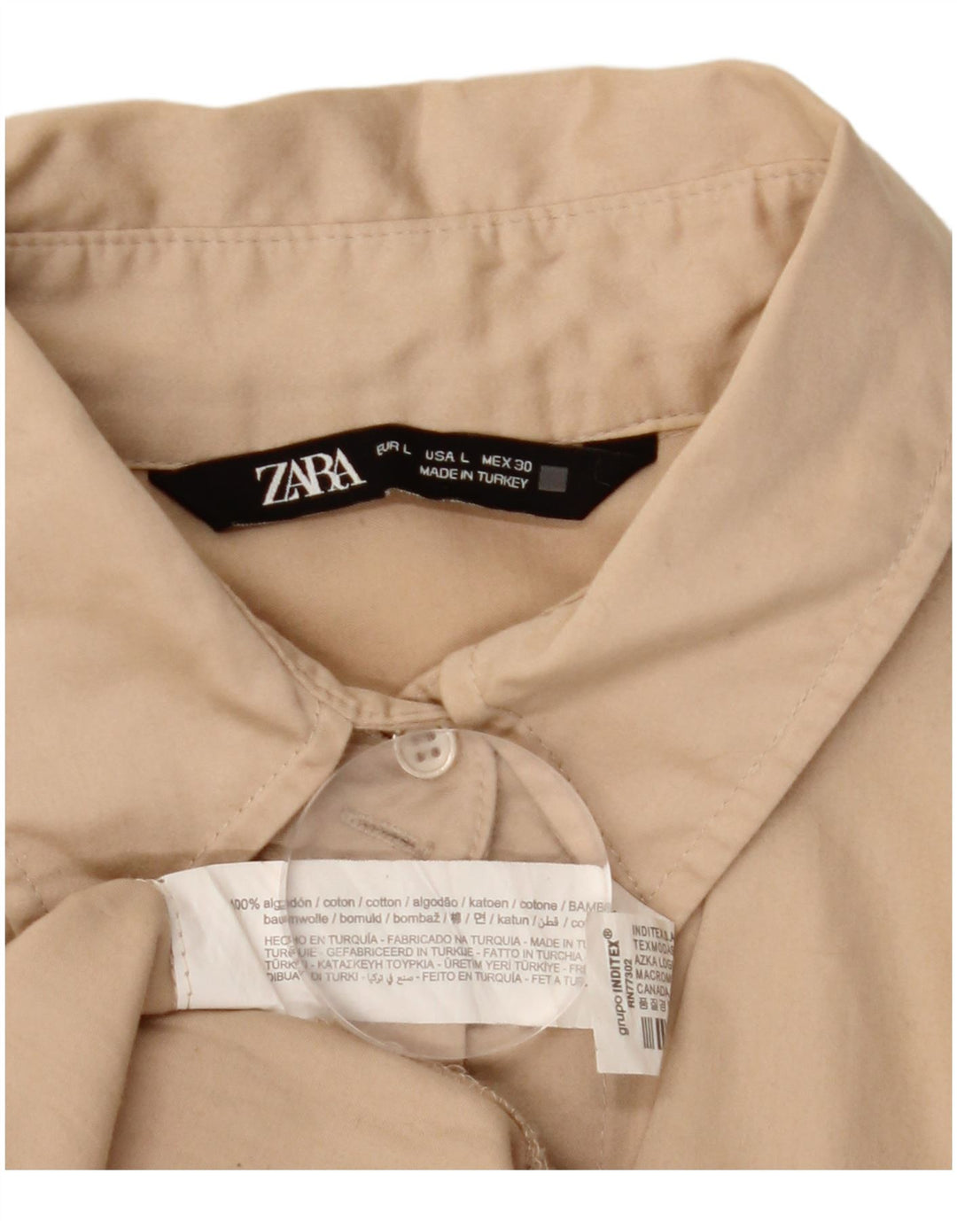 ZARA Γυναικείο πουκάμισο Longline Μπλούζα UK 16 Large Beige Βαμβακερό