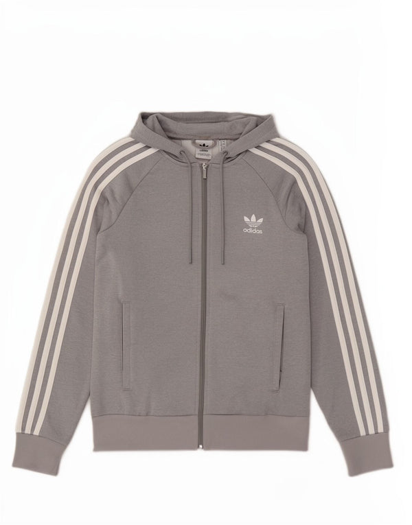 Γυναικείο πουλόβερ με κουκούλα με φερμουάρ Adidas UK 12 μεσαία γκρι πολυεστέρα αθλητικά