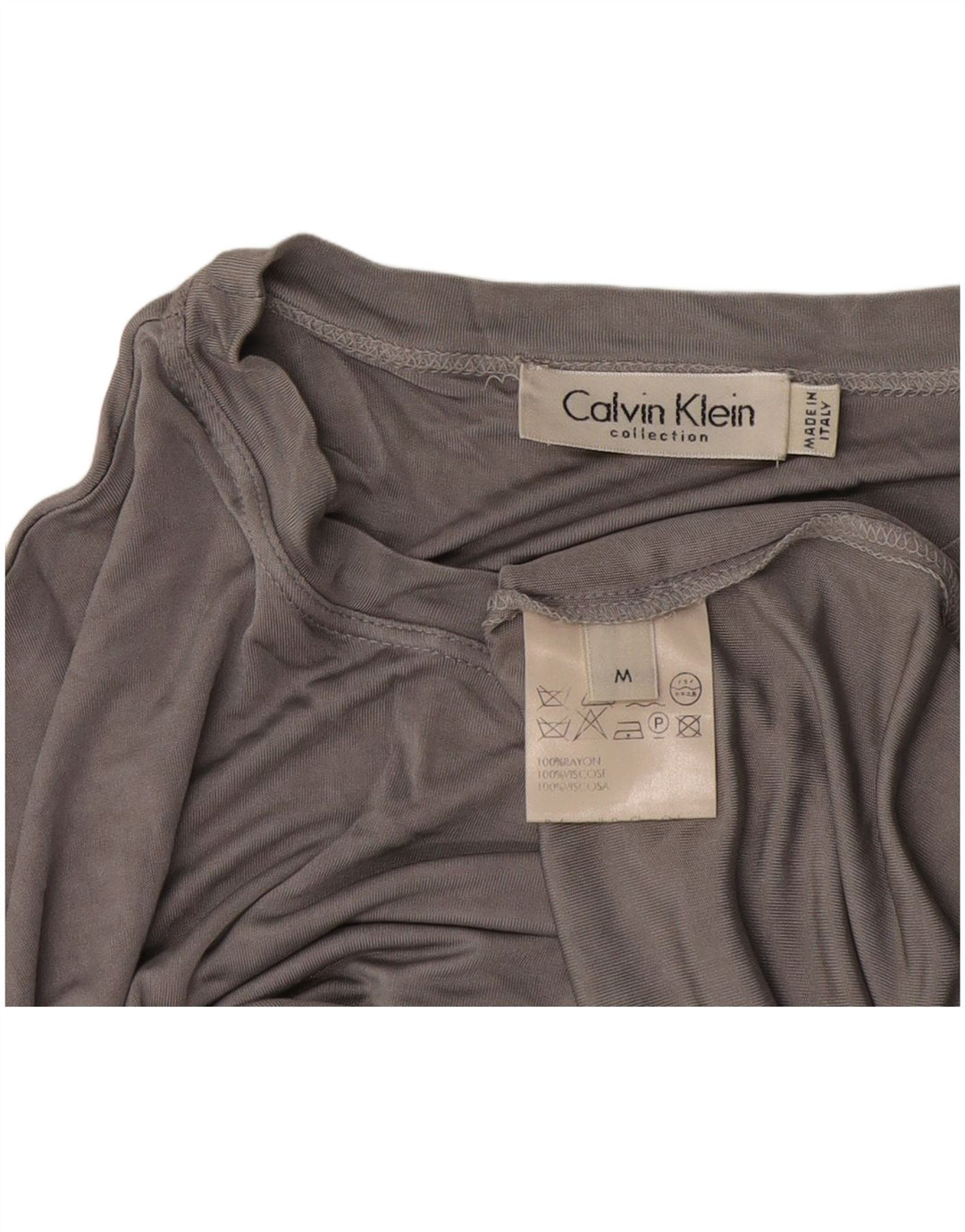 Γυναικείο T-Shirt Calvin Klein Top UK 14 Medium Grey Rayon