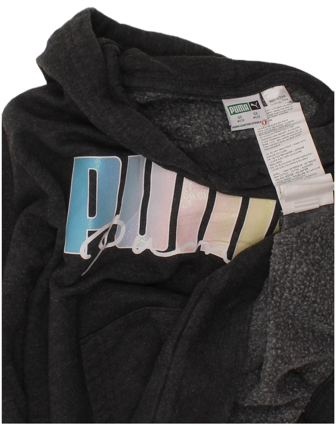 PUMA Girls Graphic Hoodie Jumper 6-7 ετών Small Grey Cotton