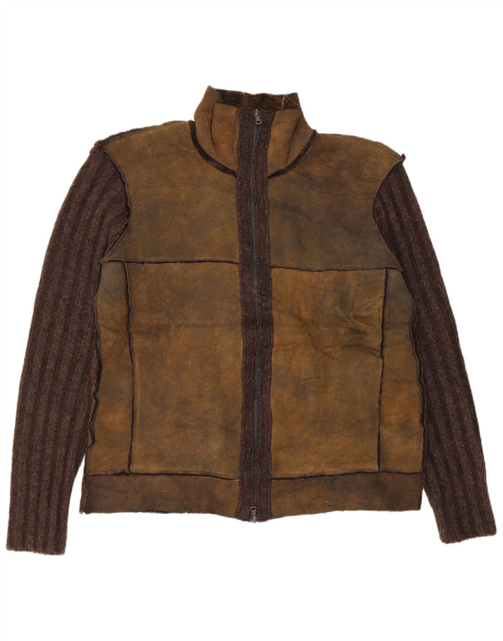 Ανδρικό πουλόβερ vintage ζακέτα IT 50 μεσαίου καφέ χρώματος βαμβακερό