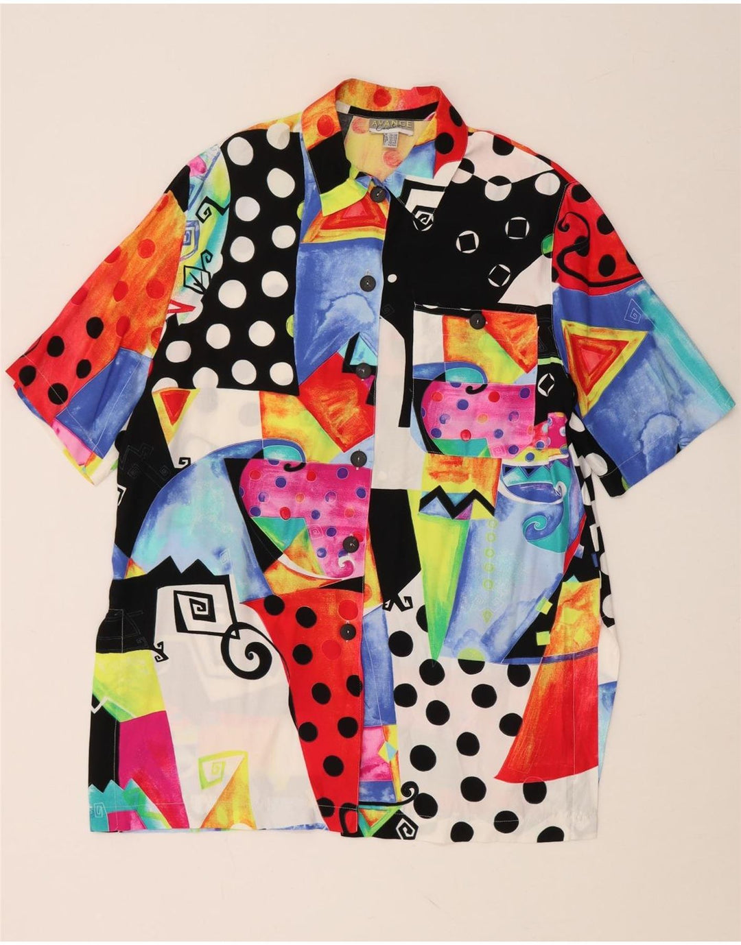 VINTAGE γυναικείο υπερμεγέθη πουκάμισο UK 10/12 Μικρό πολύχρωμο γεωμετρικό