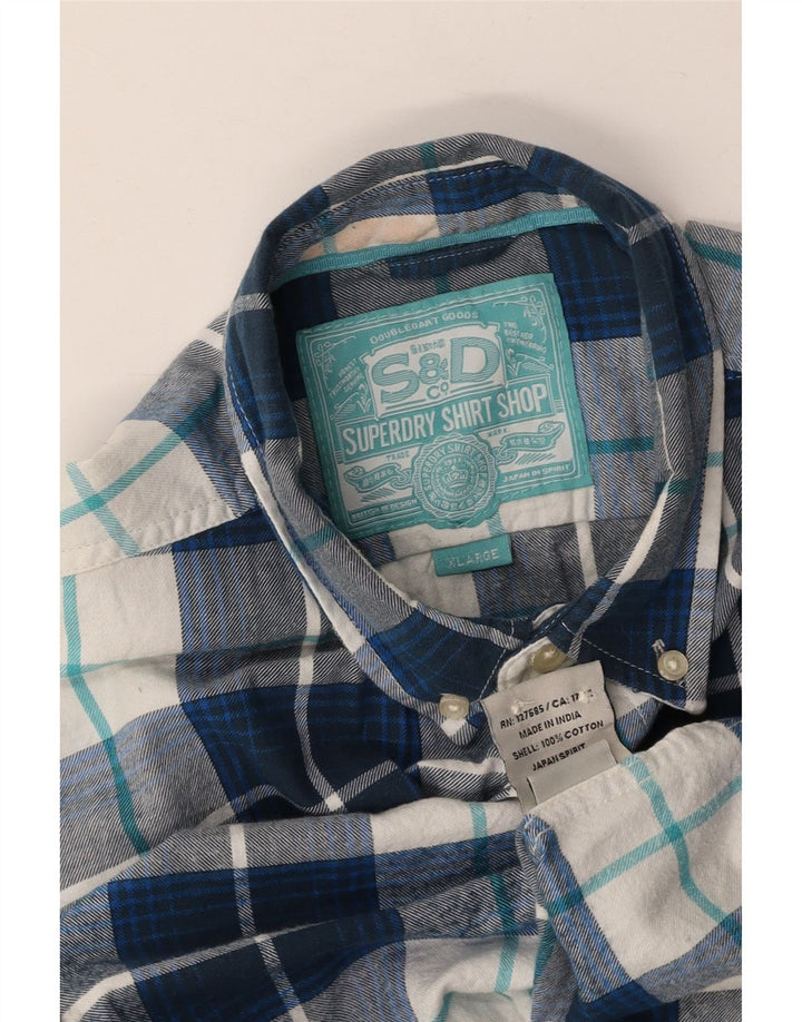 Ανδρικό φανελένιο πουκάμισο SUPERDRY XL Navy Blue Check Cotton