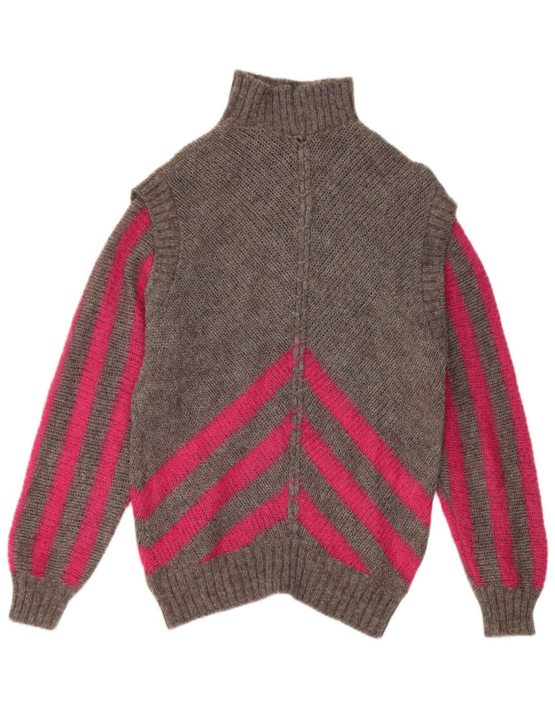 Vintage γυναικείο πουλόβερ με ρολό λαιμόκοψη IT 42 μεσαίο γκρι ριγέ