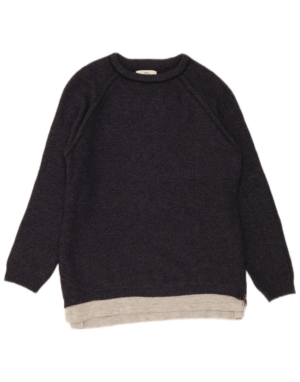Zara Boys Boat Neck Jumper πουλόβερ 9-10 ετών Navy Blue Colorblock Ακρυλικό