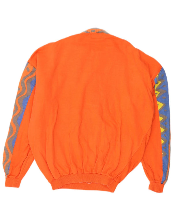 Vintage ανδρικό φούτερ με φερμουάρ Jumper Medium Orange Colourblock 80s