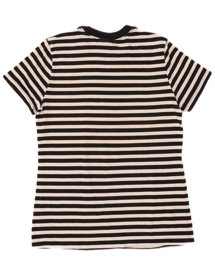 Γυναικείο γραφικό μπλουζάκι NIKE τοπ βρετανικό 12 μεσαίο μαύρο ριγέ βαμβακερό