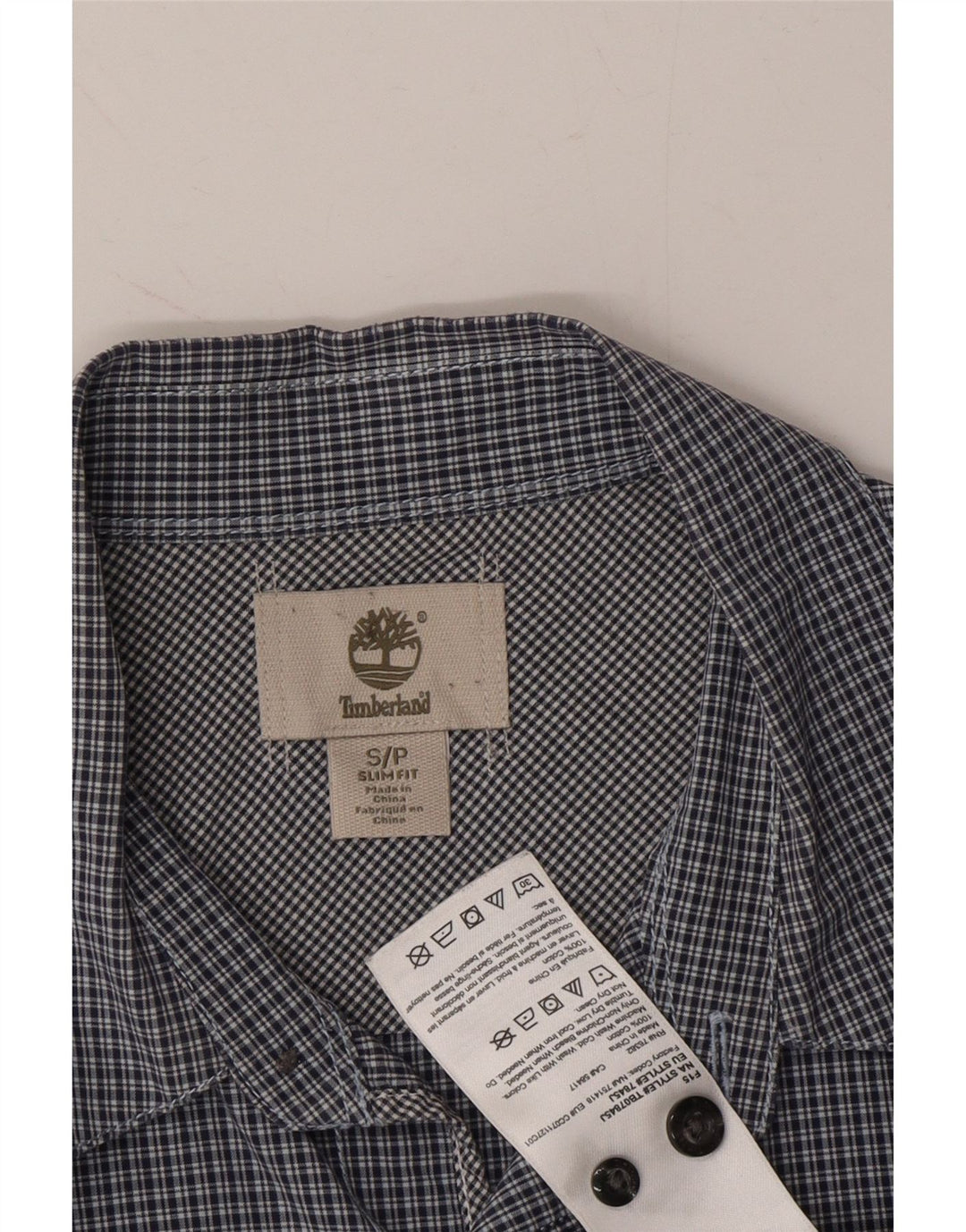TIMBERLAND Mens Slim Fit Shirt Small Blue Check Cotton Vintage Timberland and Second-Hand Timberland from Messina Hembry 
