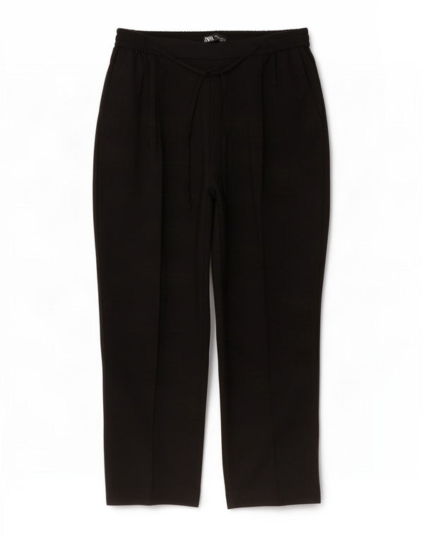 Zara Γυναικείο ψηλόμεσο κωνικό παντελόνι Chino XL W32 L26 μαύρο πολυεστέρα