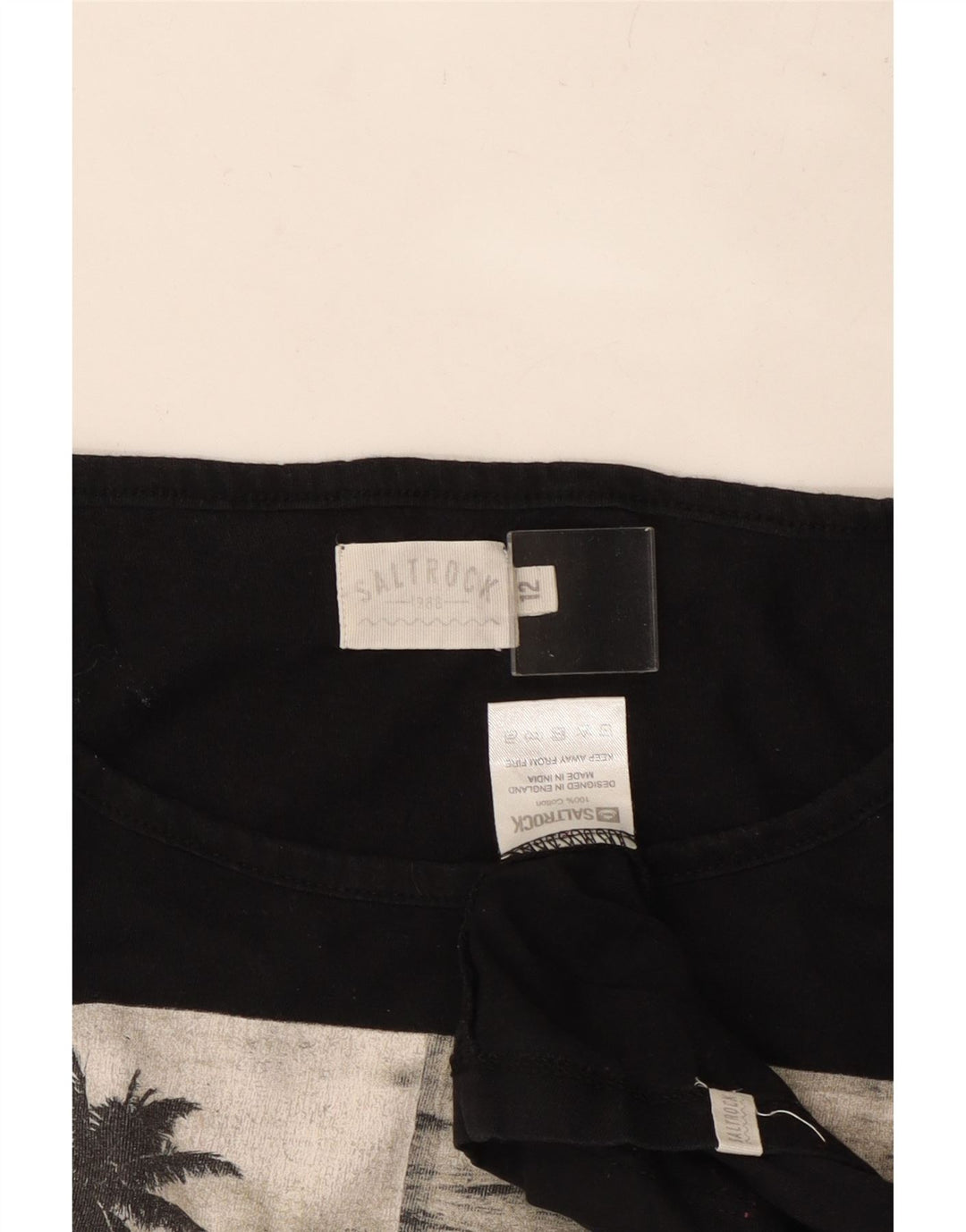 SALTROCK Γυναικείο γραφικό T-Shirt Top UK 12 μεσαίο μαύρο βαμβακερό