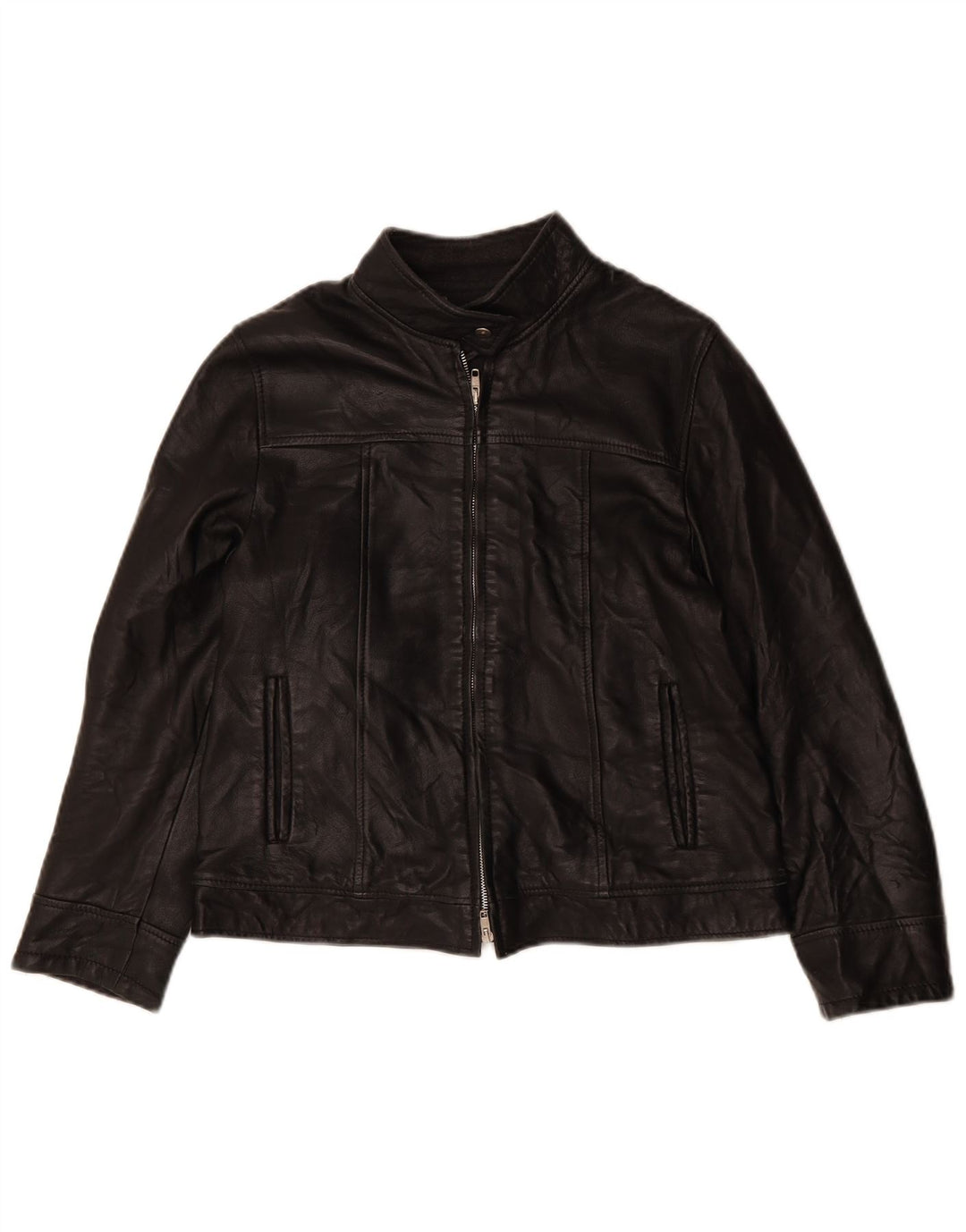 Γυναικείο δερμάτινο μπουφάν VINTAGE Loose Fit UK 6 XS Μαύρο Δερμάτινο