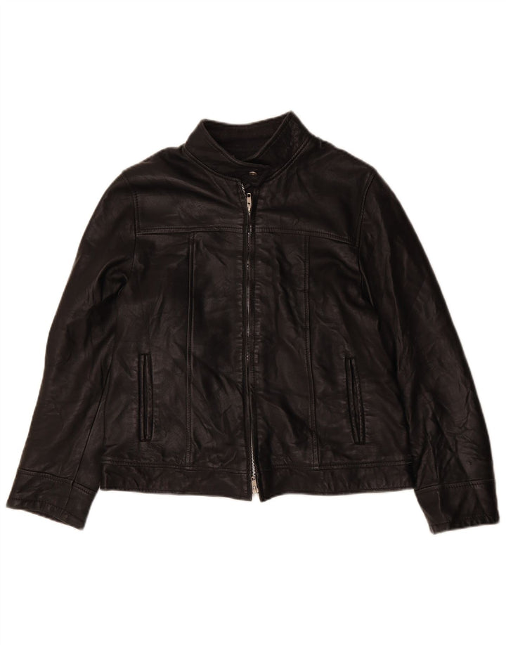 Γυναικείο δερμάτινο μπουφάν VINTAGE Loose Fit UK 6 XS Μαύρο Δερμάτινο