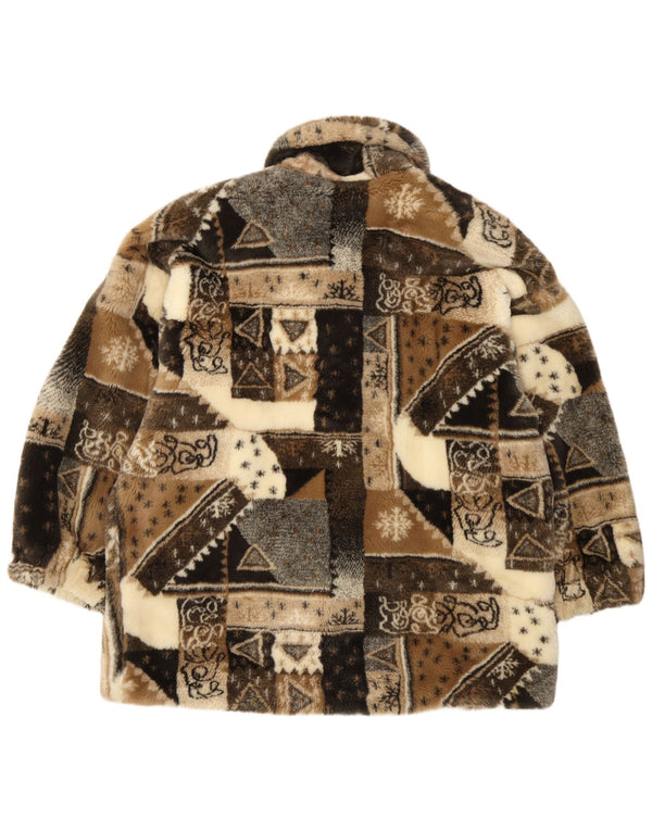 Vintage γυναικείο μπουφάν με ψεύτικη γούνα UK 18 XL Beige Patchwork