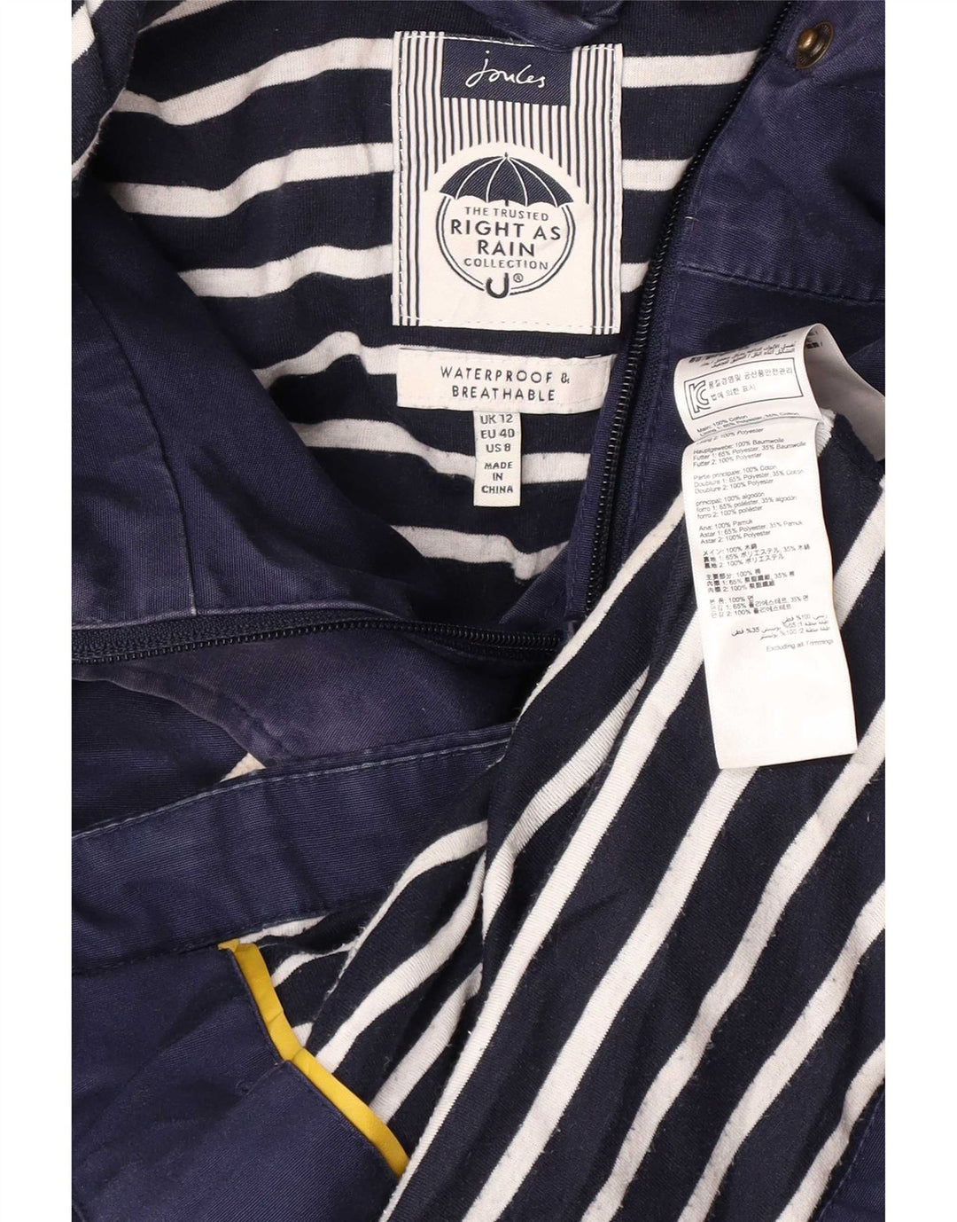Joules Γυναικείο μπουφάν βροχής με κουκούλα UK 12 Medium Navy Blue Cotton