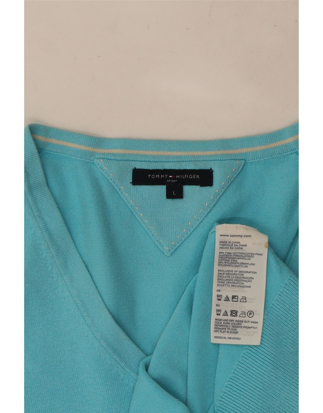 TOMMY HILFIGER Γυναικείο πουλόβερ με λαιμόκοψη με V λαιμόκοψη UK 14 μεγάλο μπλε βαμβακερό