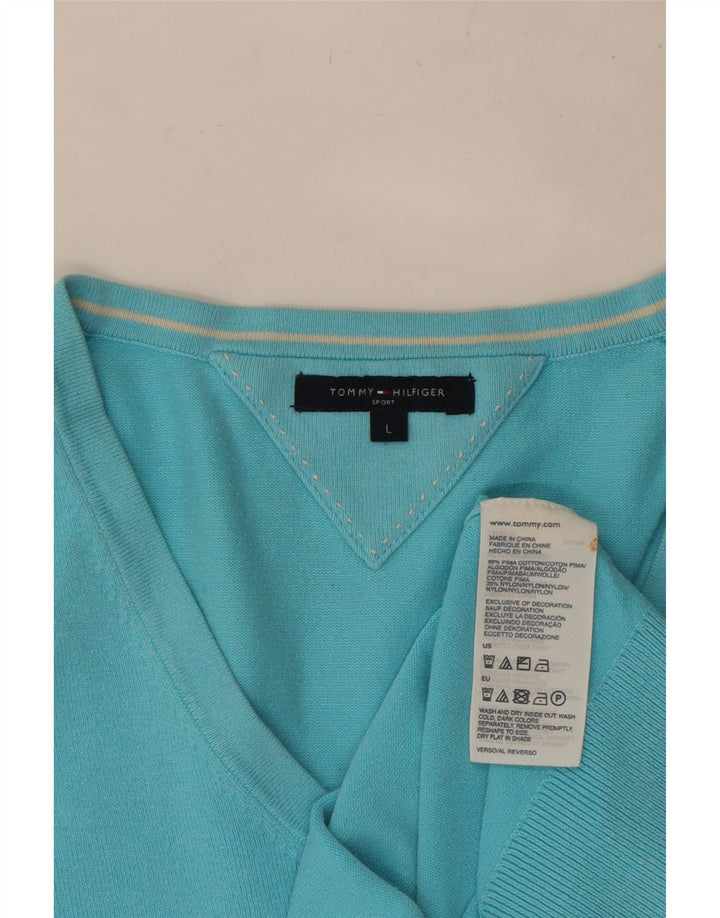 TOMMY HILFIGER Γυναικείο πουλόβερ με λαιμόκοψη με V λαιμόκοψη UK 14 μεγάλο μπλε βαμβακερό