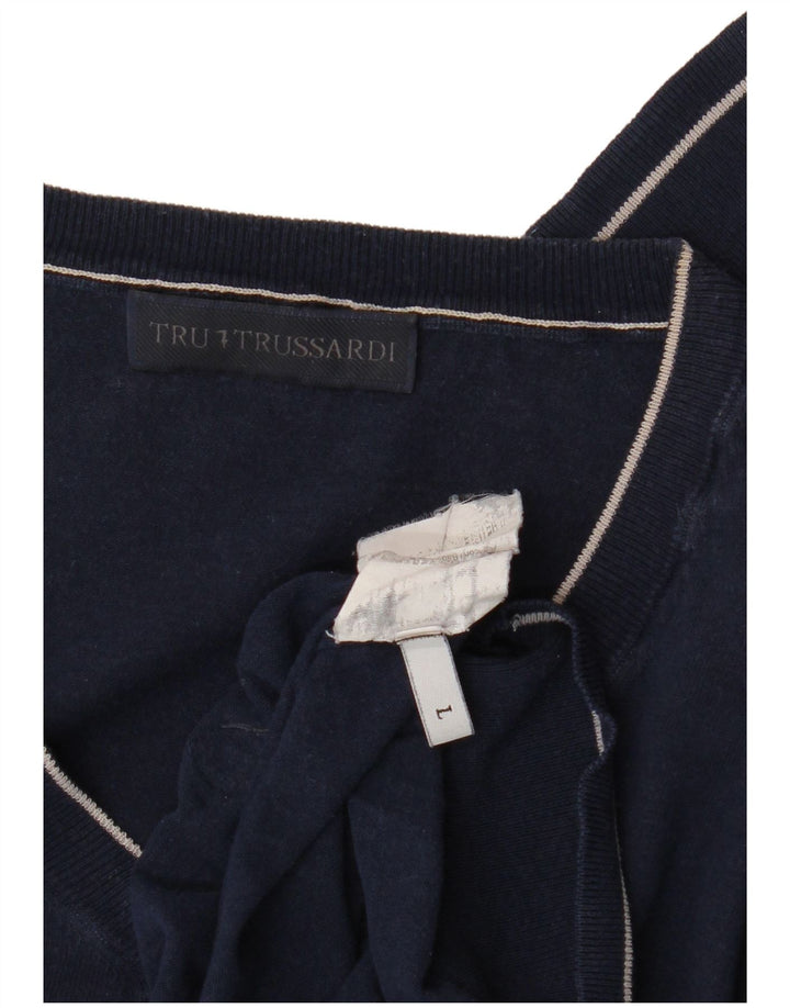 Ανδρικό πουλόβερ Trussardi με V λαιμόκοψη, μεγάλο μπλε ναυτικό