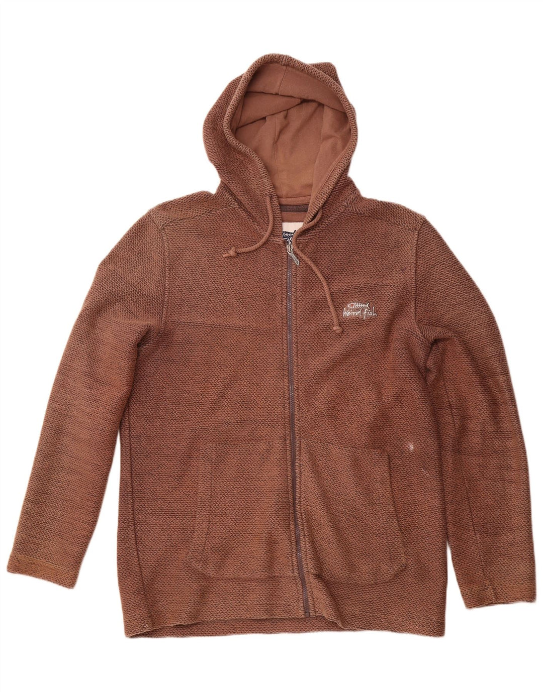 Ανδρικό πουλόβερ με κουκούλα με φερμουάρ WEIRD FISH Μεγάλο καφέ βαμβακερό
