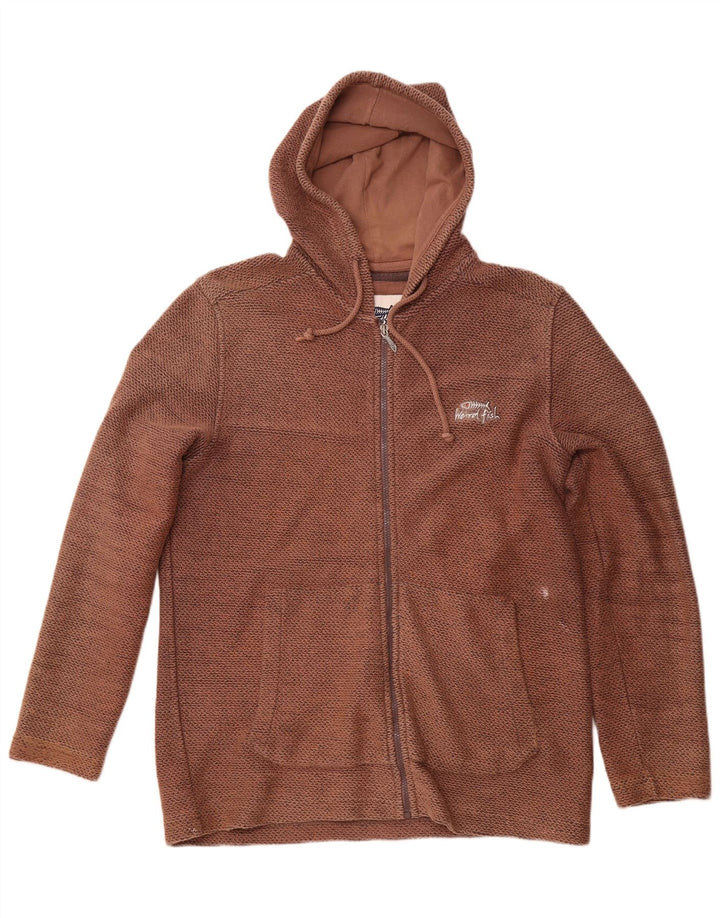 Ανδρικό πουλόβερ με κουκούλα με φερμουάρ WEIRD FISH Μεγάλο καφέ βαμβακερό